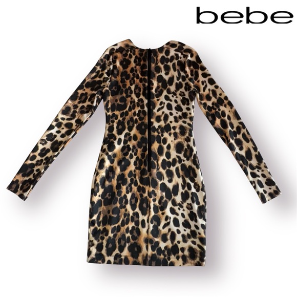 Bebe Animal | Leopard Print Scuba Bodycon Long-sleeve Mini Dress - Picture 6 of 10